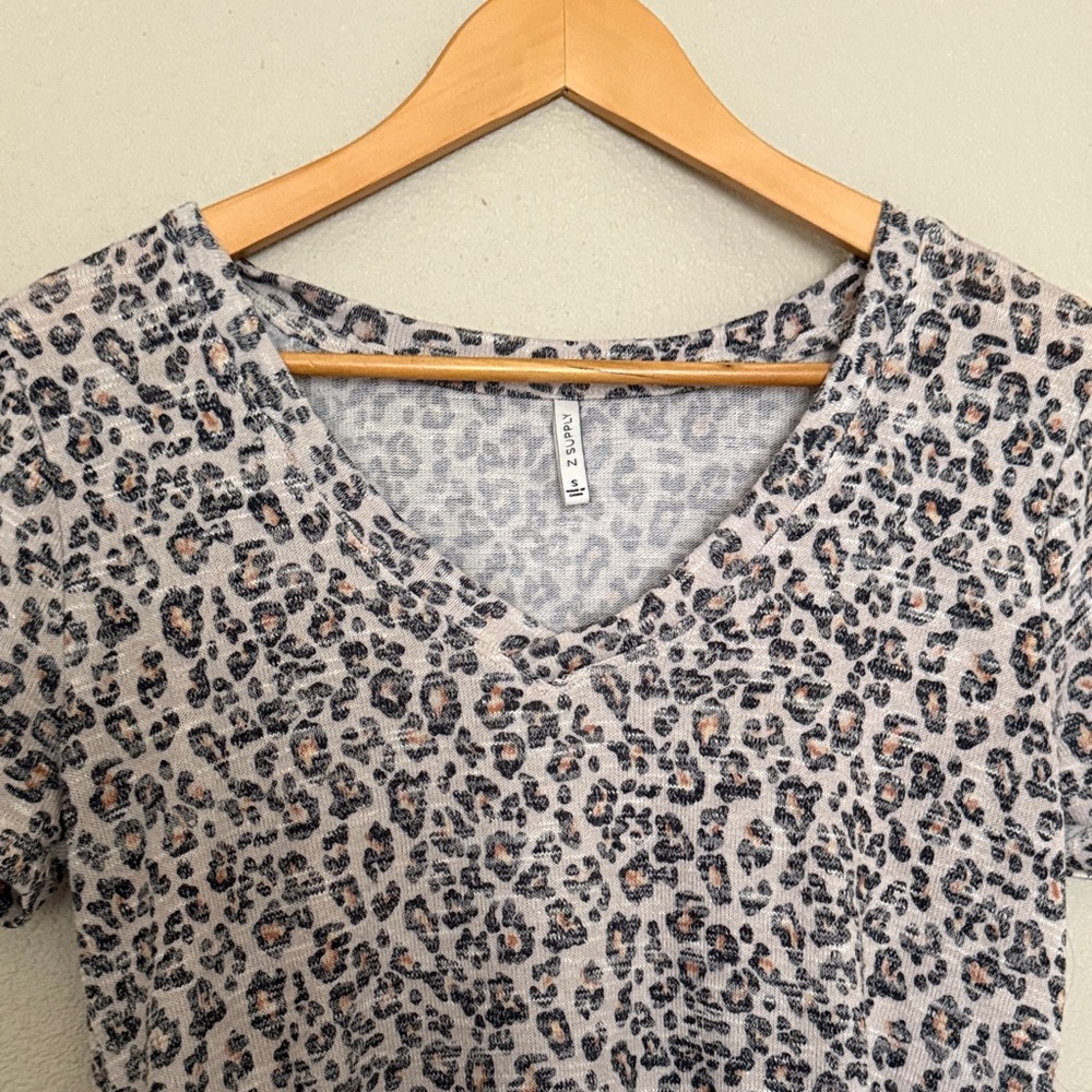 Z Supply Black and Tan Animal Print V-Neck Tee - Picture 2 of 4